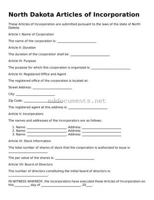 Fillable  Articles of Incorporation Document for North Dakota